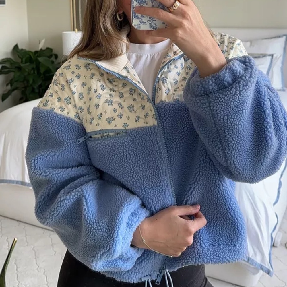 For Love & Lemons Saide Floral Fleece Jacket